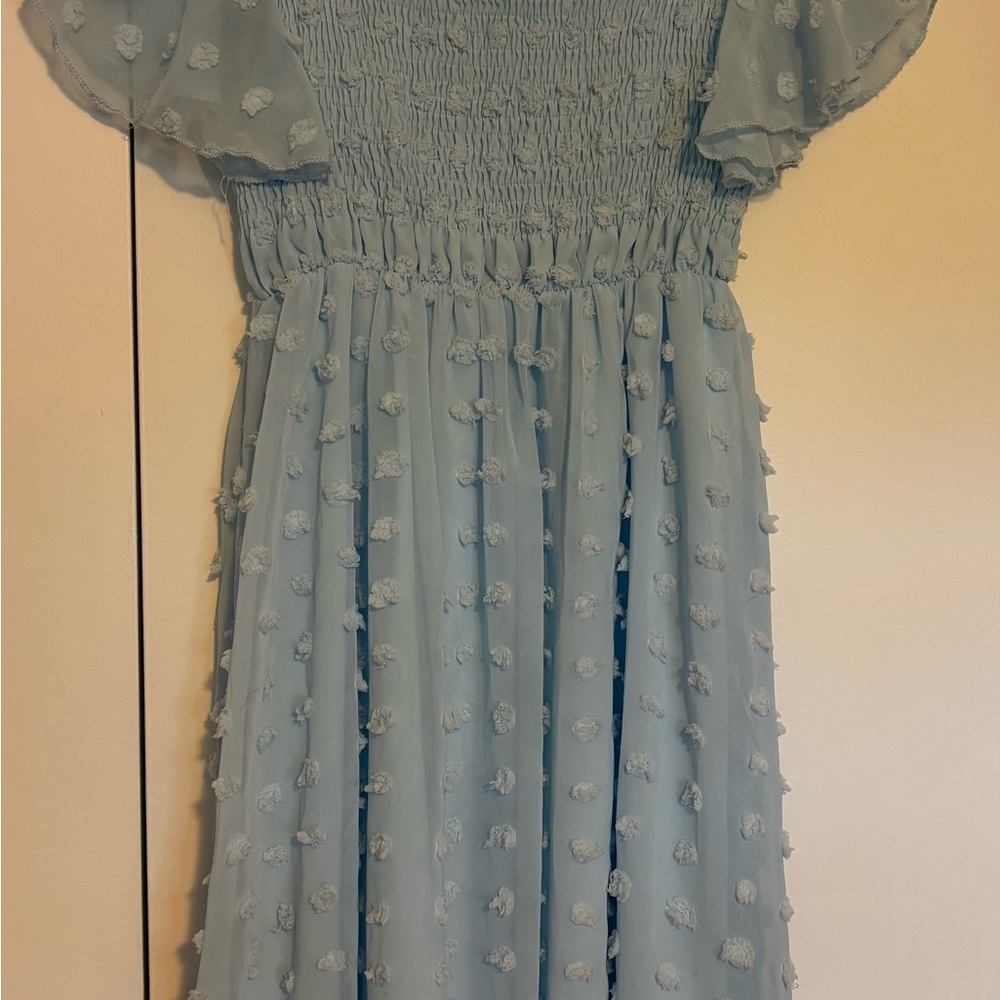 Blue Kids Dress with Textured Design